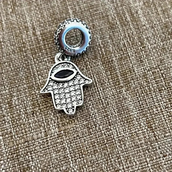 S925 Stamped Sterling Silver Hamsa Hand Charm - Picture 3 of 5